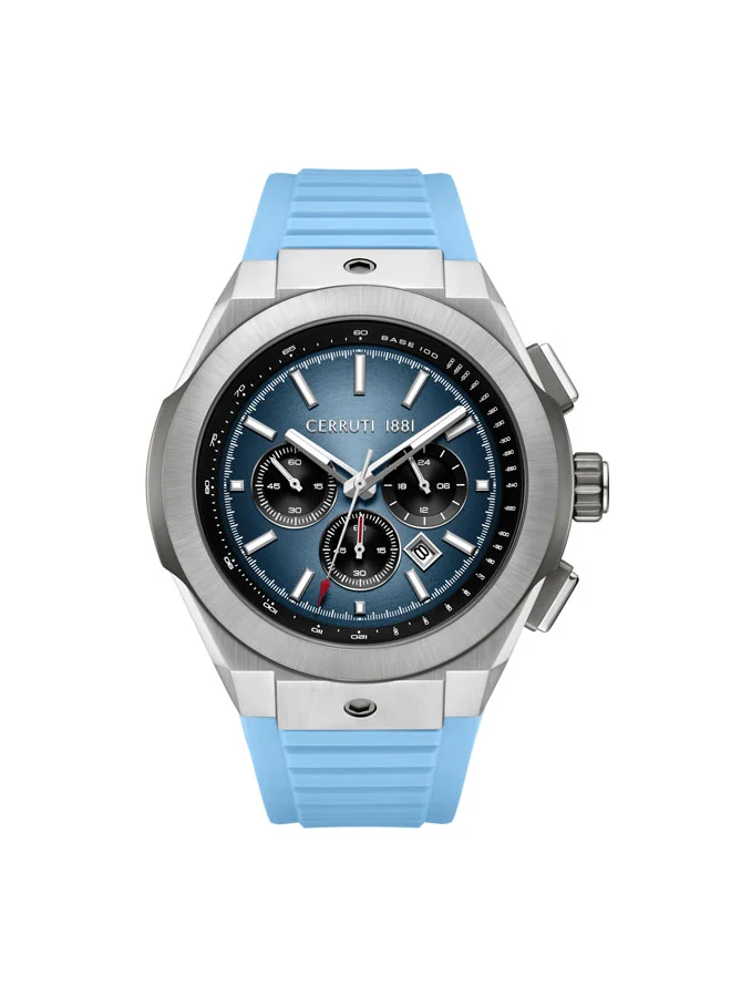 شيروتي 1881 Ruscello Declination Light Blue Dial Silicone Strap Chronograph Watch for Men, 48mm
